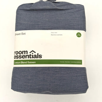 Twin/Twin XL Easy Care Cotton Blend Sateen Sheet Set Navy Heather - Room Essentials™: 225 Thread Count, 3-Piece